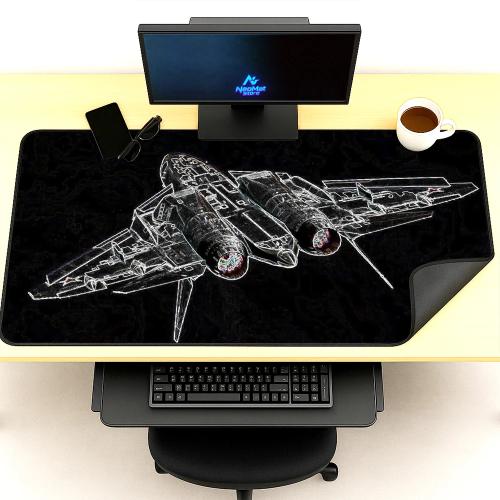Futuristic Contour Mouse Pad Keyboard Mat Gaming 140x60 Schematic Design White Mousepad 120x60 Black Large Laptop Very Thick