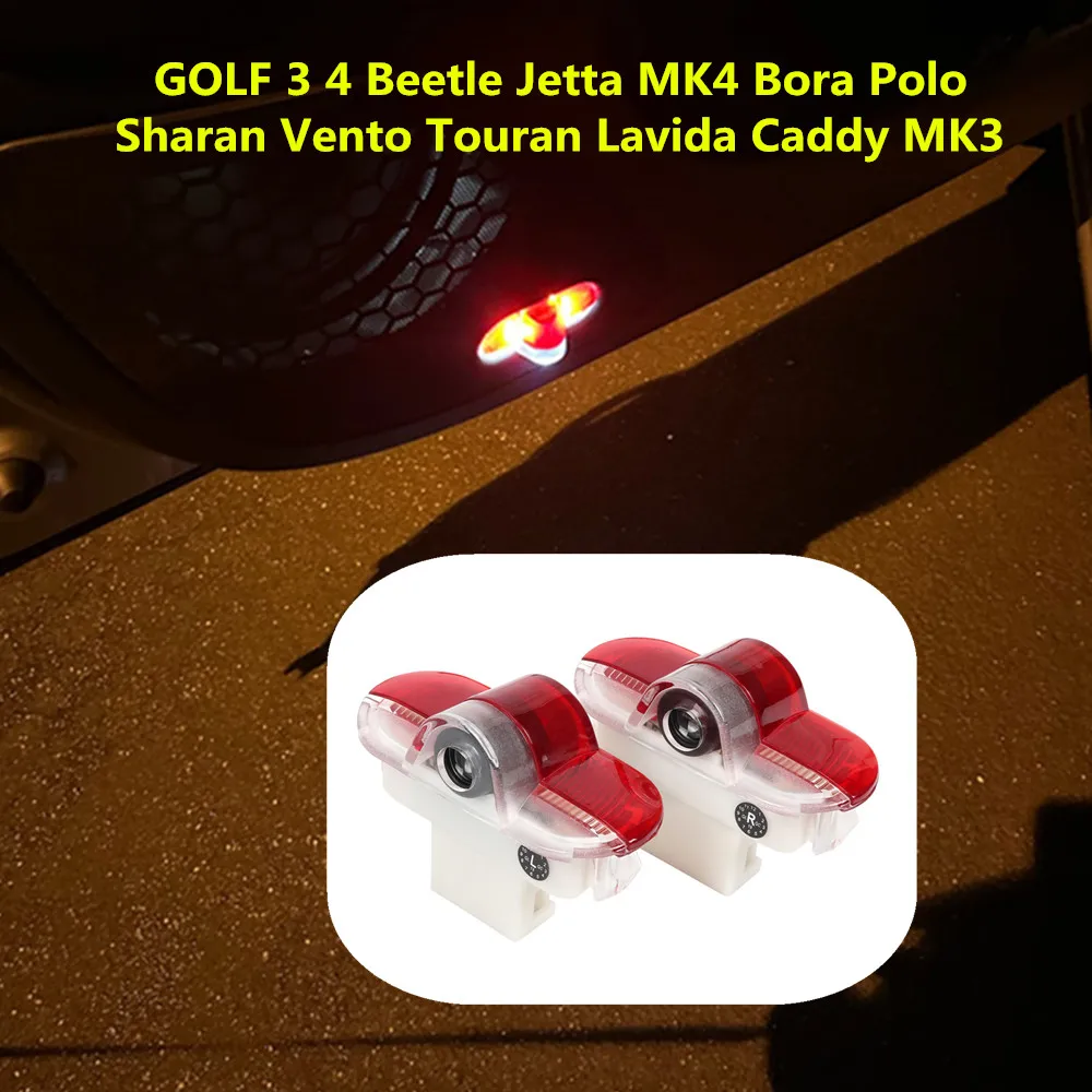 

2PCS For VW Golf 3 4 Beetle Jetta MK4 Polo Bora Touran Caddy MK3 LED Car Door Projector Warning Welcome Light Bulbs Accessories