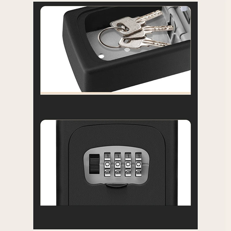 1Piece Wall Mount Key Storage Secret Box Organizer 4 Digit Combination Password Security Code Lock No Key (B)