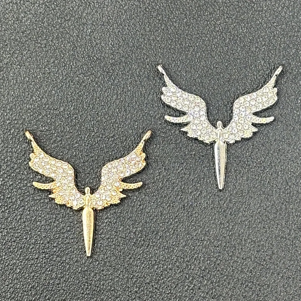 Gold Plated Angel Wing Pendant Inlaid Shiny Rhinestones Wholesale DIY Jewelry Charms For Keychain Necklace Bag Decor