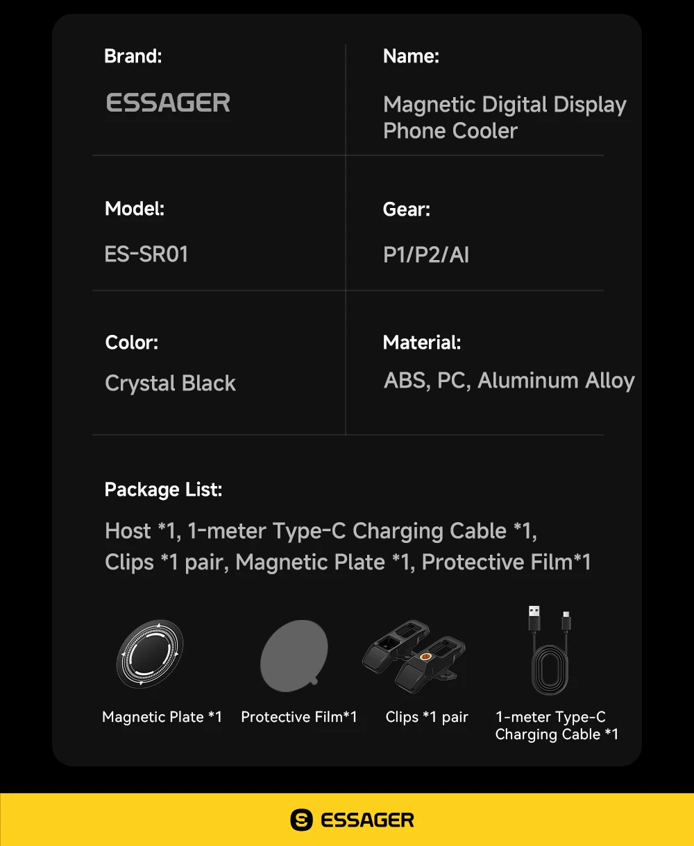 Essager Magnetischer Rückenclip 2-in-1 Telefonkühler Rückenclip Smart Digital Display RGB-Licht Geräuschloser Kühlventilator für iPhone Live – Detail 18
