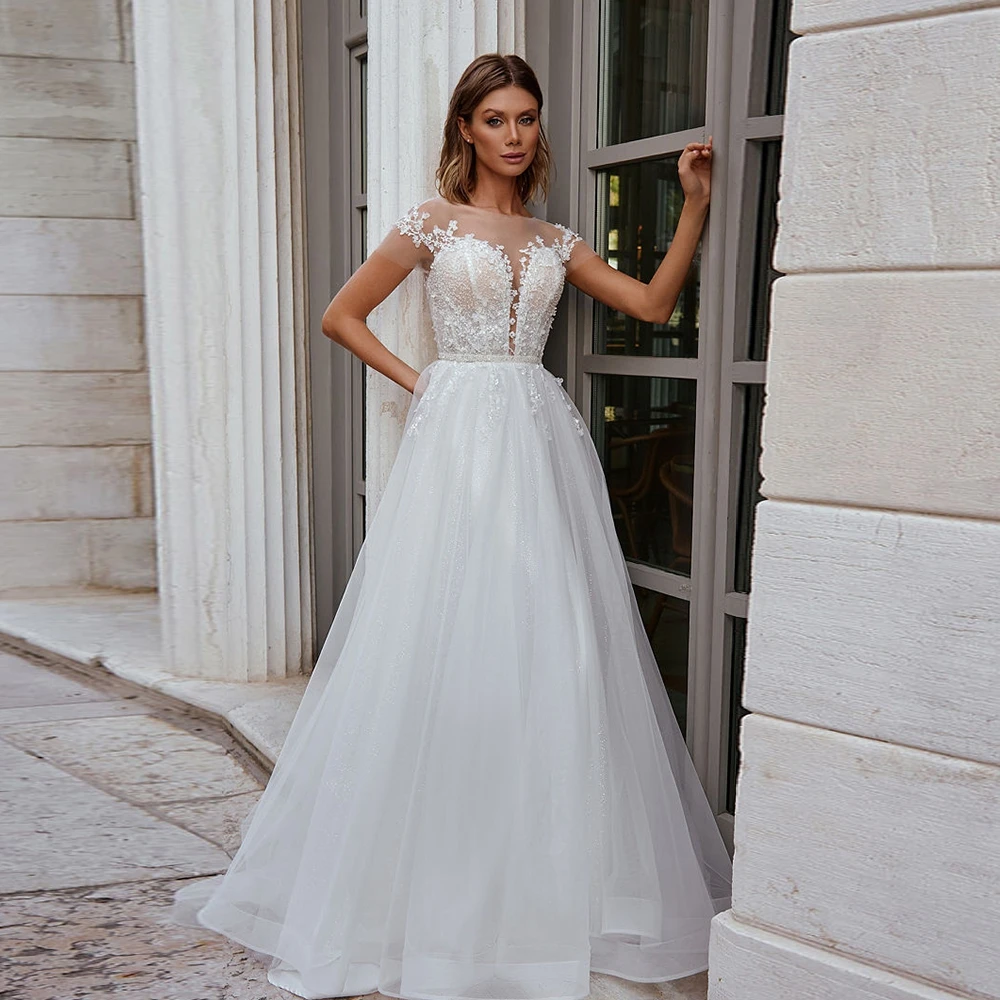 

Empire Ivory V Neck Wedding Dresses for Women 2024 Sleeveless Bridal Gowns with Lace Summer New Soft Tulle Vestidos De Novia