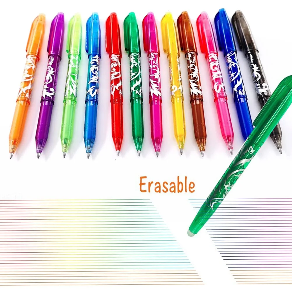 Erasable Gel Pens - 12Pcs Heat Erase Pens for Fabric,0.5mm Fine Point Rolling Ball Pen for Kid Students Adults