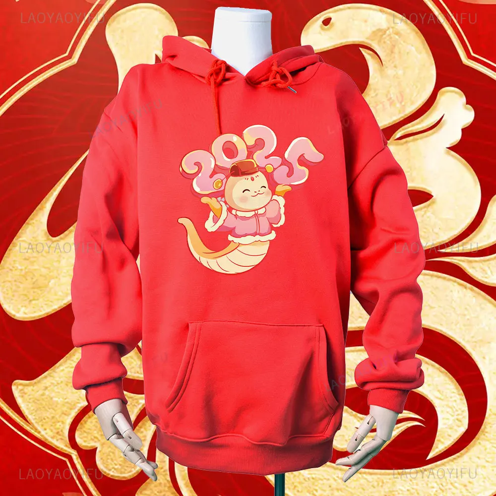 2025 Happy Year of The Snake All Goes Well Women Men Hoodie Chinese Lunar New Year Kawaii Cartoon Sweatshirt Happy New Year Tops