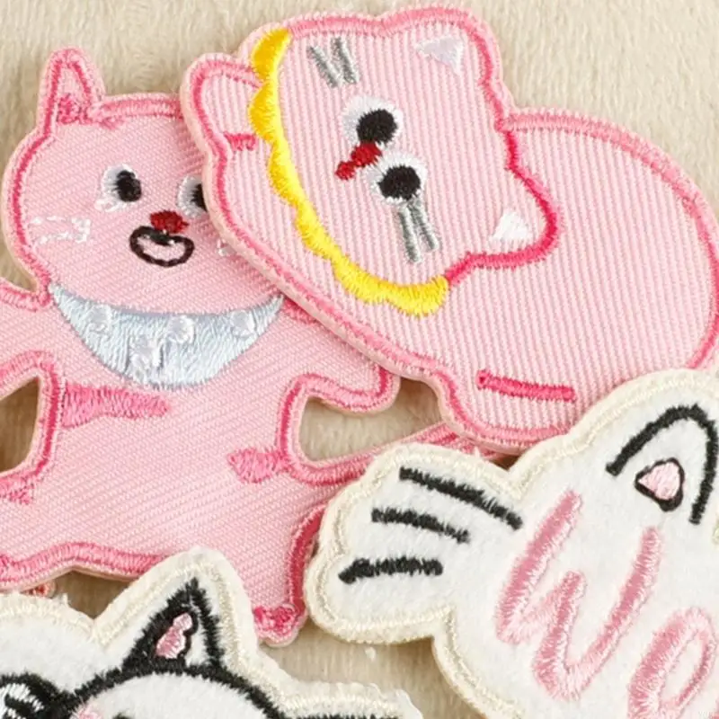 6 PCS Cartoon Cats الحديد على بقع ملابس البقع تصحيحات إصلاح الحيوانات بقع التطريز لزينة حقيبة Y08E