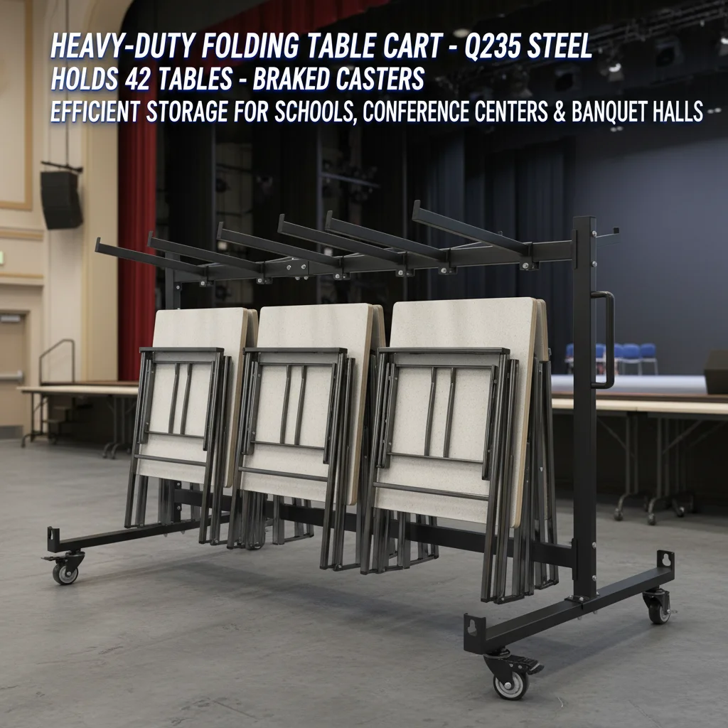 Folding Table and Chair Cart, Heavy Duty Storage Rack 33x69x45in, Holds 42 Folding Tables, Q235 Steel with Locking Wheels