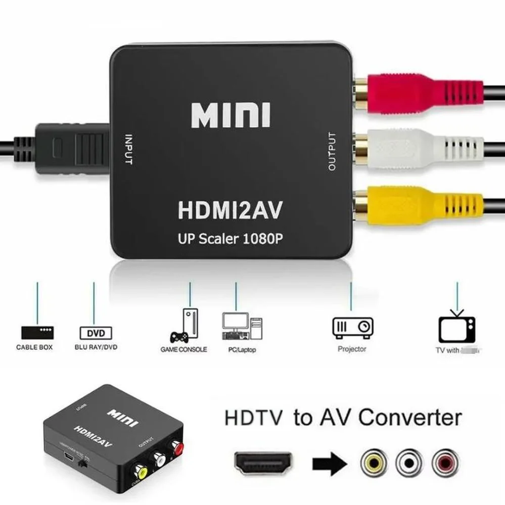 1080p hdtv para rca av adaptador rca para hd-mi cabo conversor cvbs 3rca hdmi2av áudio de vídeo composto para hdmi pc ps3 xbox