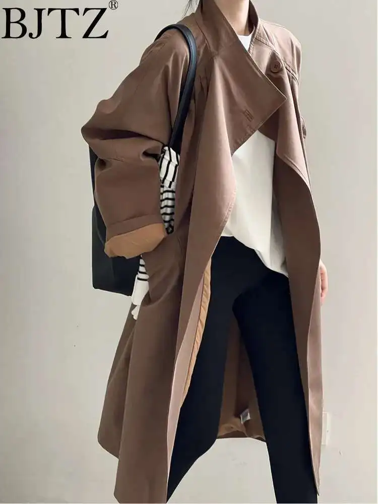 

BJTZ Retro Collar One Button Mid Length Windbreaker Coat 2025 Autumn New Loose Versatile Temperament Jacket Trend