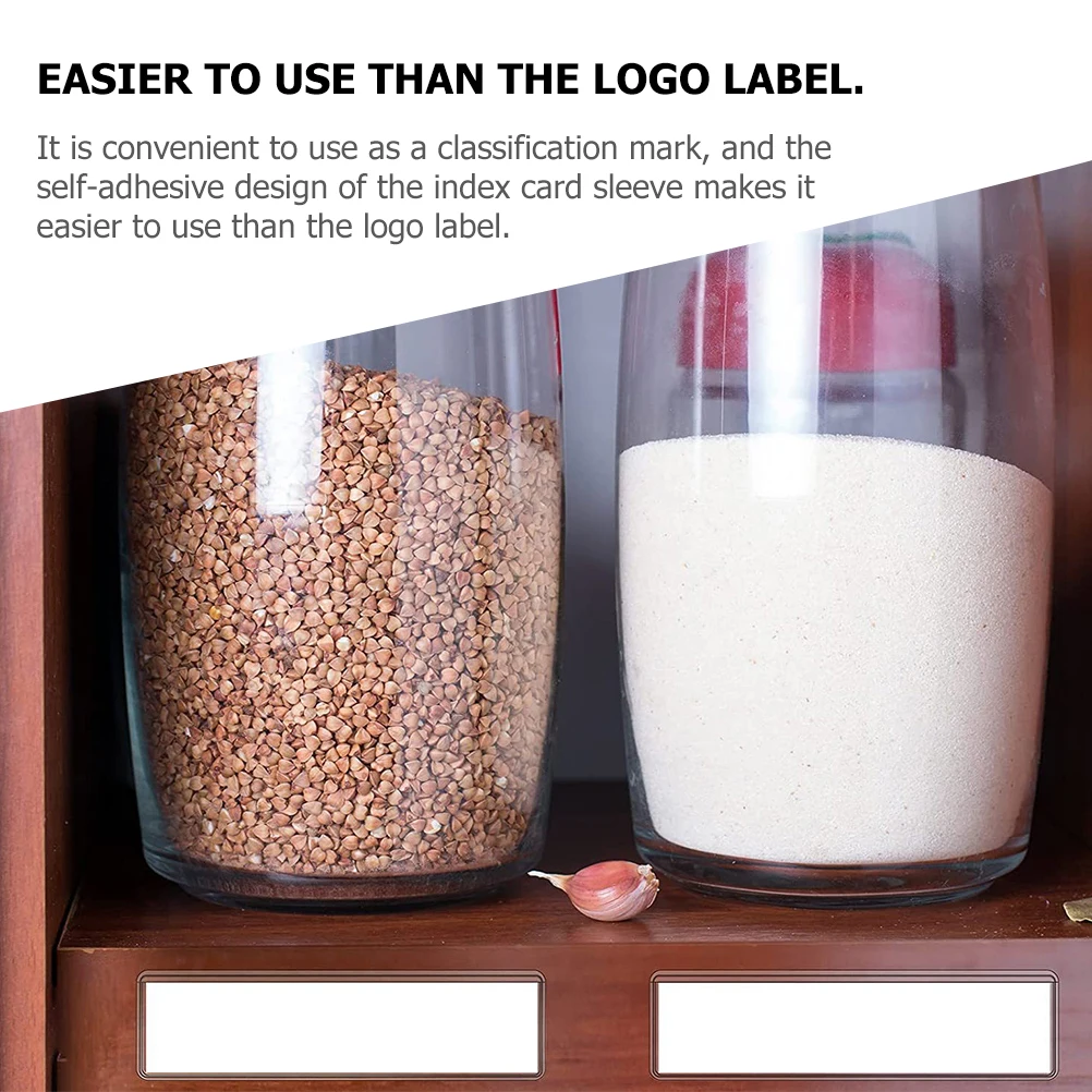 

1 set Adhesive Label Pockets Clear Plastic Sleeves Removable Shelf Holders Sticky Index Card Set White Cards Backing Binder