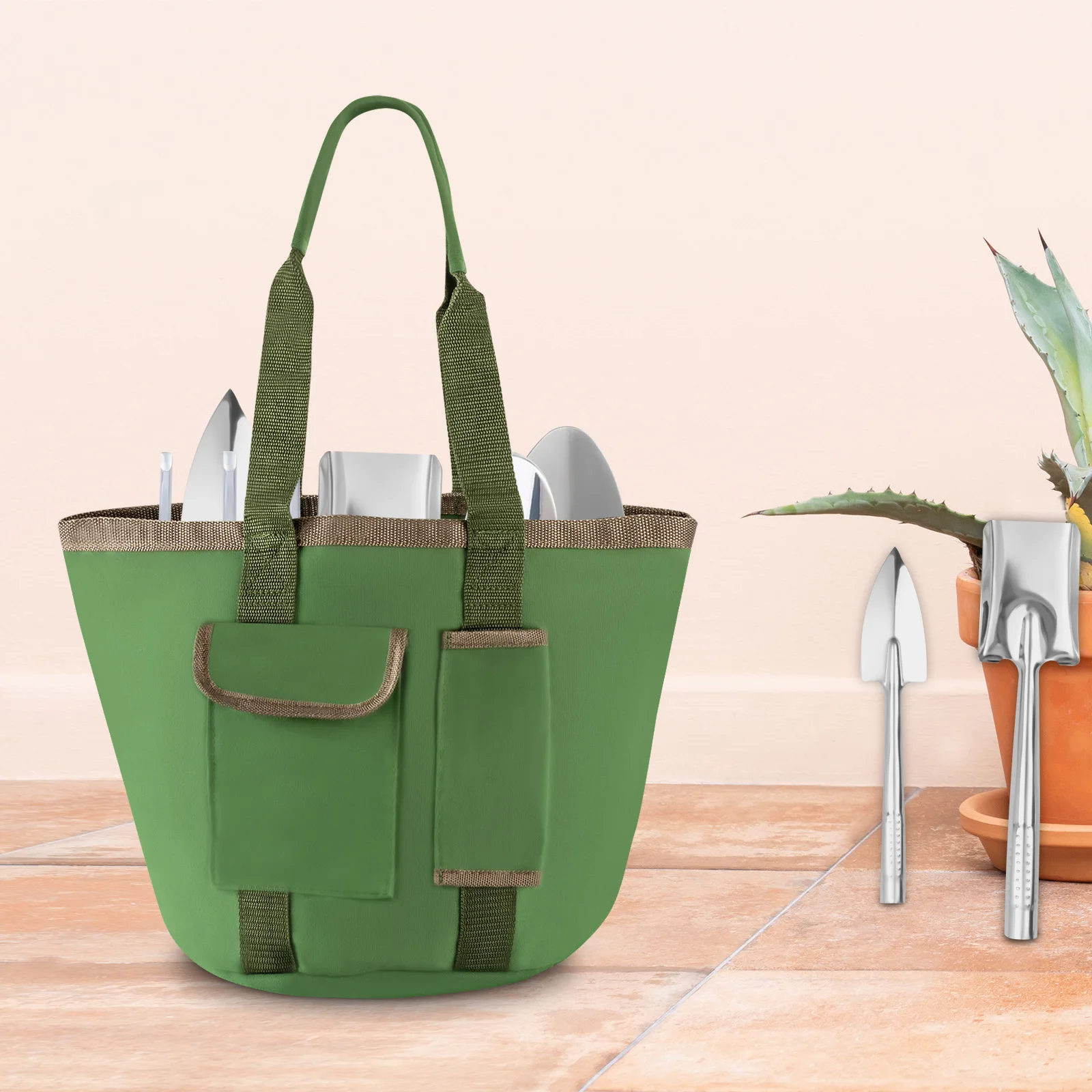 7.9 Gallon Sturdy Canvas Garden Tools Bucket Bag Gardening Organizer Tote with Pockets Storage Set (Bag Only/No Tools)