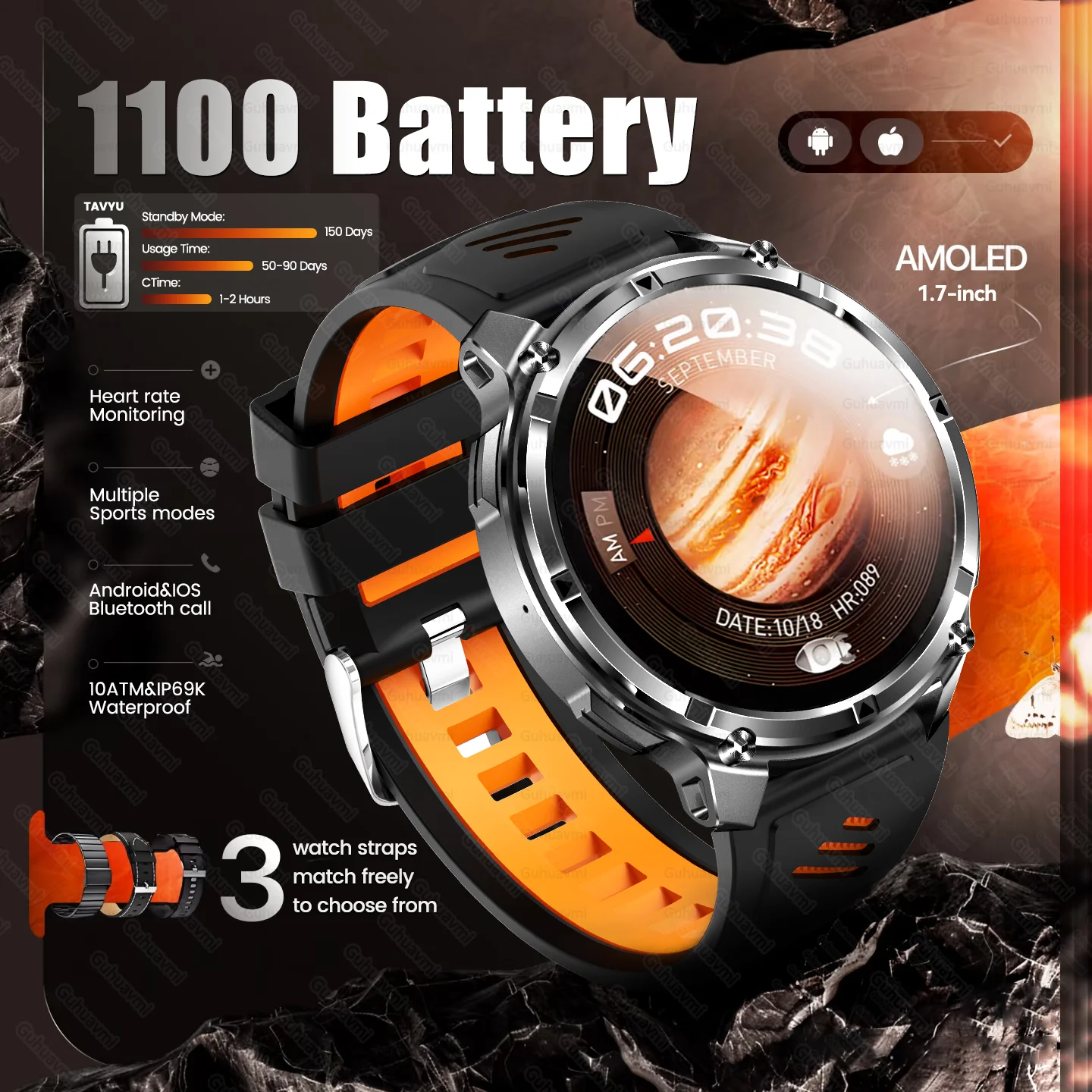 2025 جديد 1100mAh بطارية كبيرة في الهواء الطلق ساعة ذكية الرجال لتحديد المواقع البوصلة معدل ضربات القلب 10ATM مقاوم للماء بلوتوث دعوة الرياضة Smartwatch #1