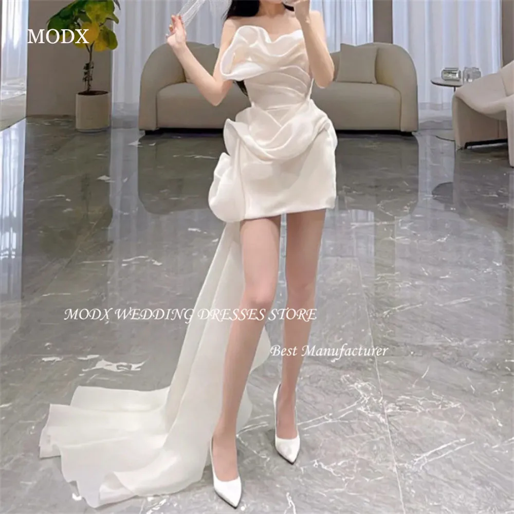 MODX Sexy Mini Wedding Party Dresses Korea Photo Shoot Pleats Strapless Bride Gowns Corset Back Evening Formal Dress