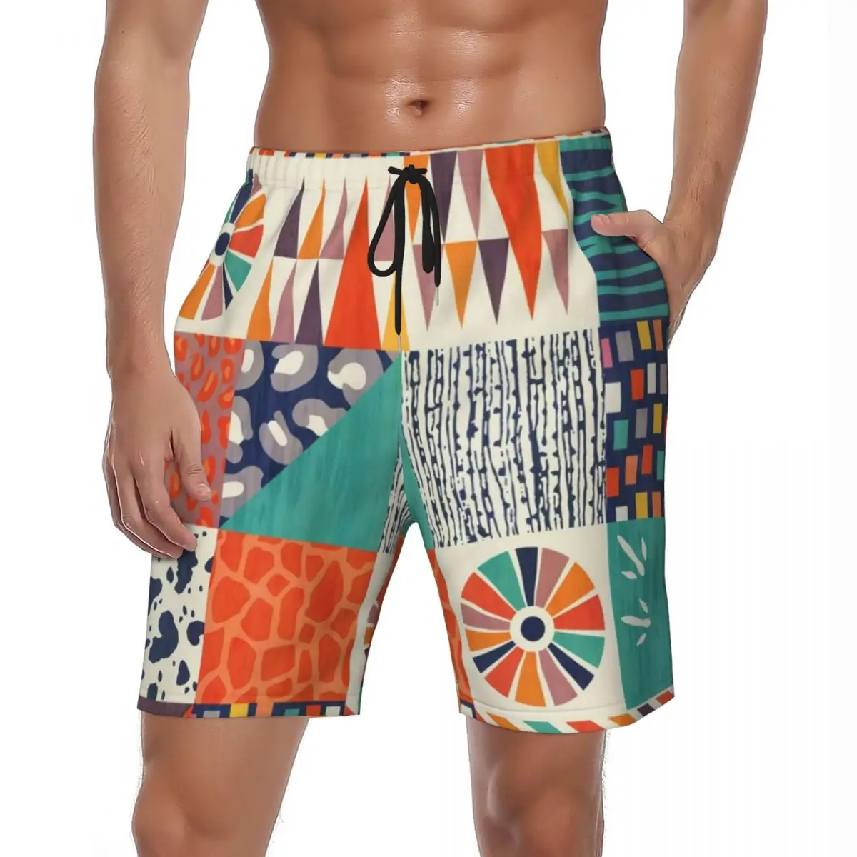 Males Gym Shorts Vintage Nordic Pattern Y2K Funny Swimming Trunks Out of Africa Comfortable Sportswear Hot Beach Short Pants