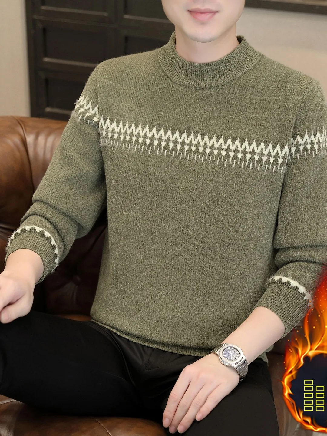 

Men's Thiened Fluffy Knitwear Casual round Ne Sweater Faionable All-Match Base irt Autumn Winter Leisure Sle Nylon ...