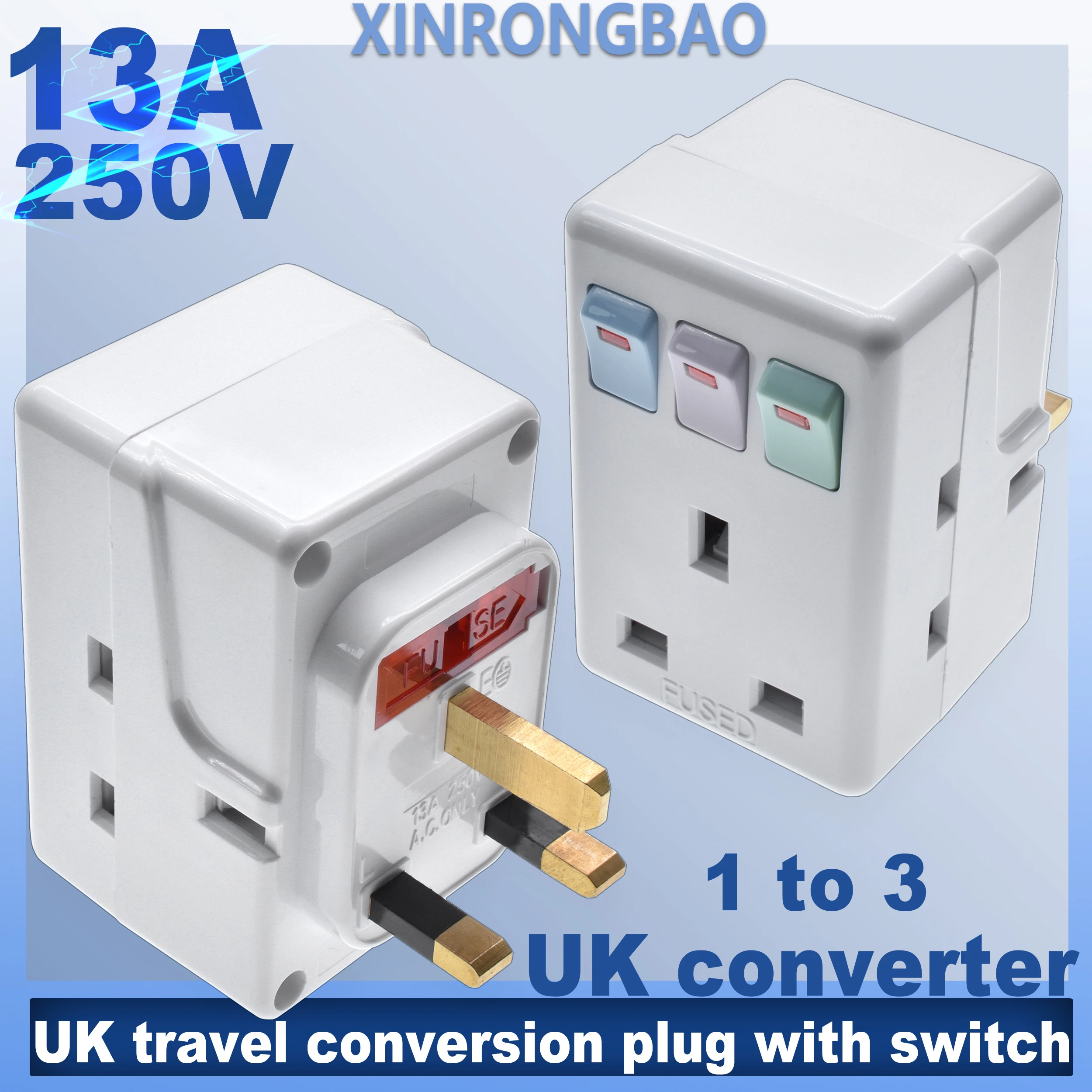 UK Plug 250V13A AC Portable Multi 1 to 3 ways Travel Adapter Power Malaysia Kong with Independent Control Switch Conversion Plug