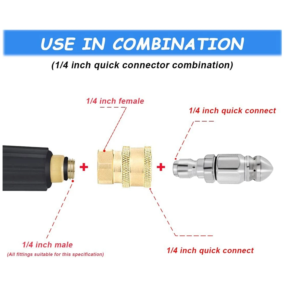 ABLQ 2Pc 5000PSI Sewer Jet Nozzle With Pressure Washer Coupler, Brass Fittings Quick Connector,1/4 Inch Connect To Female NPT