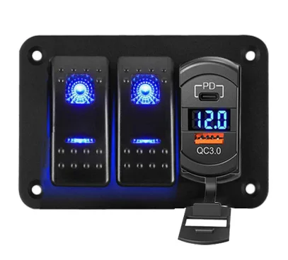 12V-24V DC Rocker Switch Panel With  3/4/5/6/8 Gang.QC3.0 & PD3.0 Dual USB Outlets For Cars Trucks Boats RV