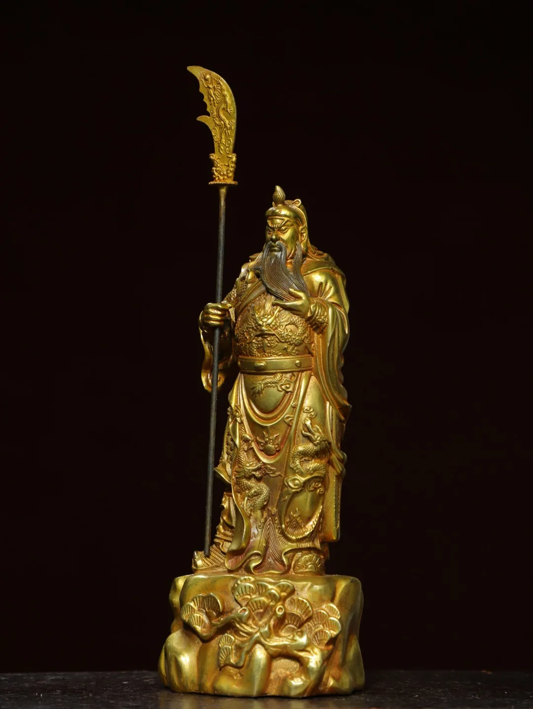 Old Bronze Gilded Dragon texture Lord Guan Guan Yunchang general immortal Amass wealth Ornaments Town house