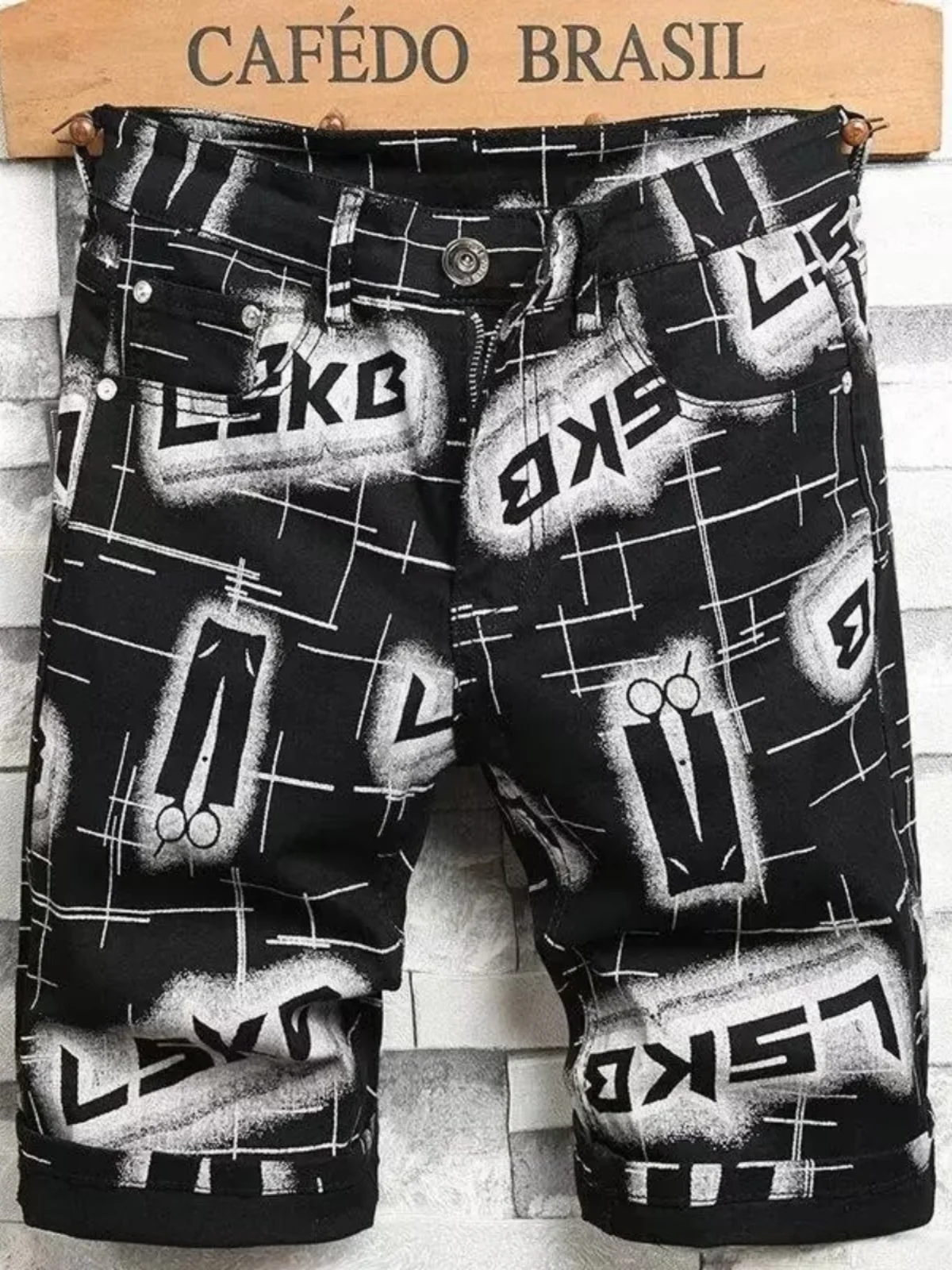 

Летние мужские джинсы-бриджи прямого кроя в корейском стиле, эластичные, облегающие, с модным принтом, со средней посадкой, для повседневной носки