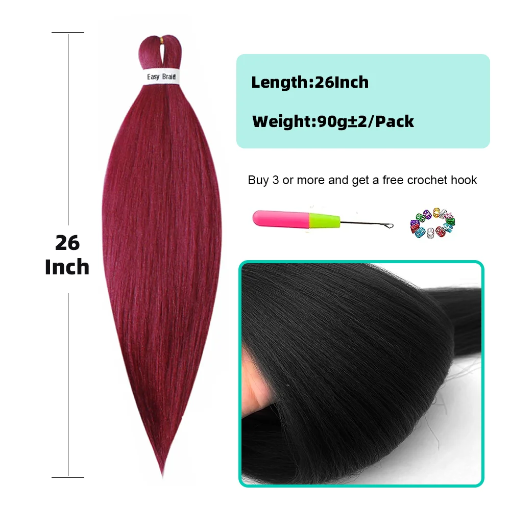 Kanekalon pré-esticada trança extensão do cabelo, crochê sintético, tranças de caixa jumbo, cabelo encaracolado, fácil trança, pacote fino