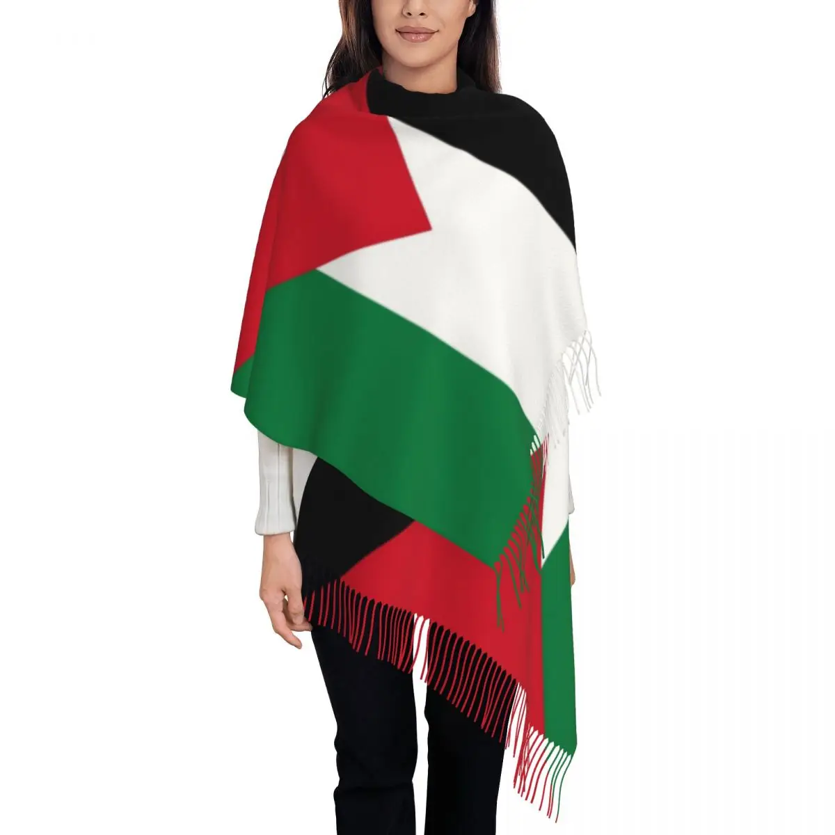 Flag Of Palestine Scarf for Women Winter Fall Shawls and Wrap Palestinian Gaza Arabic Large Scarves with Tassel Lightweight