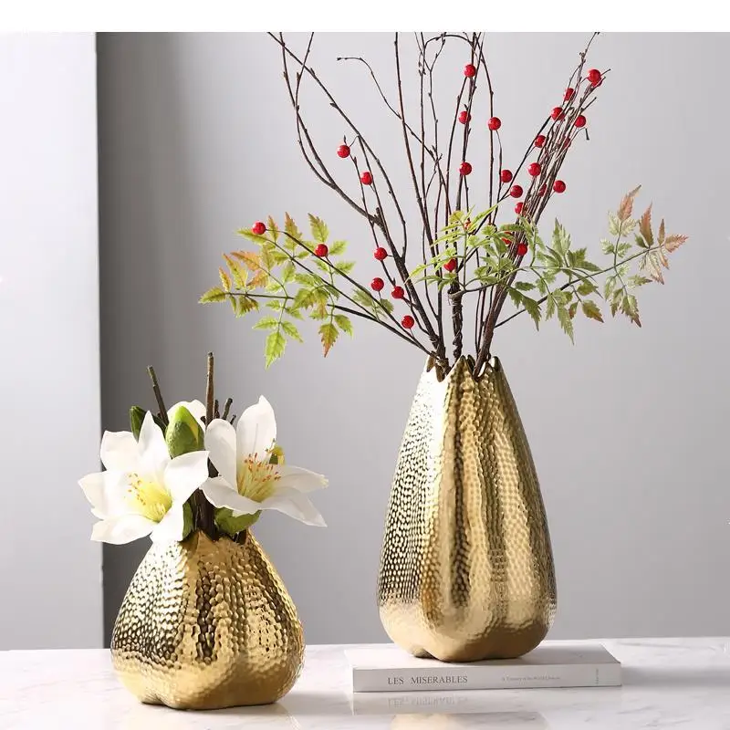 

Ceramic Vase Golden Texture Bud Flower Arrangement Accessories Flower Vase Modern Home Decoration Accessories Tabletop Decor