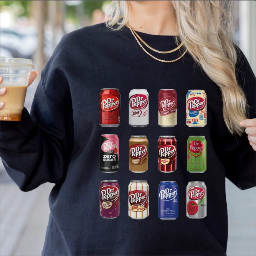 Dr Pepper Sweatshirt Vintage Casual Crew-Neck Pullover Punk Graphic Long Sleeve Tops Women Clothing ropa mujer tendencia 2024