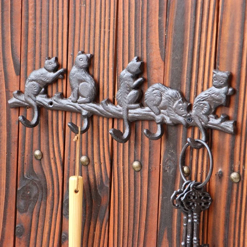 Country Garden Retro Cast Iron Crafts Iron Hooks Wall Hanging Wall Decoration Five Cats Five Hooks