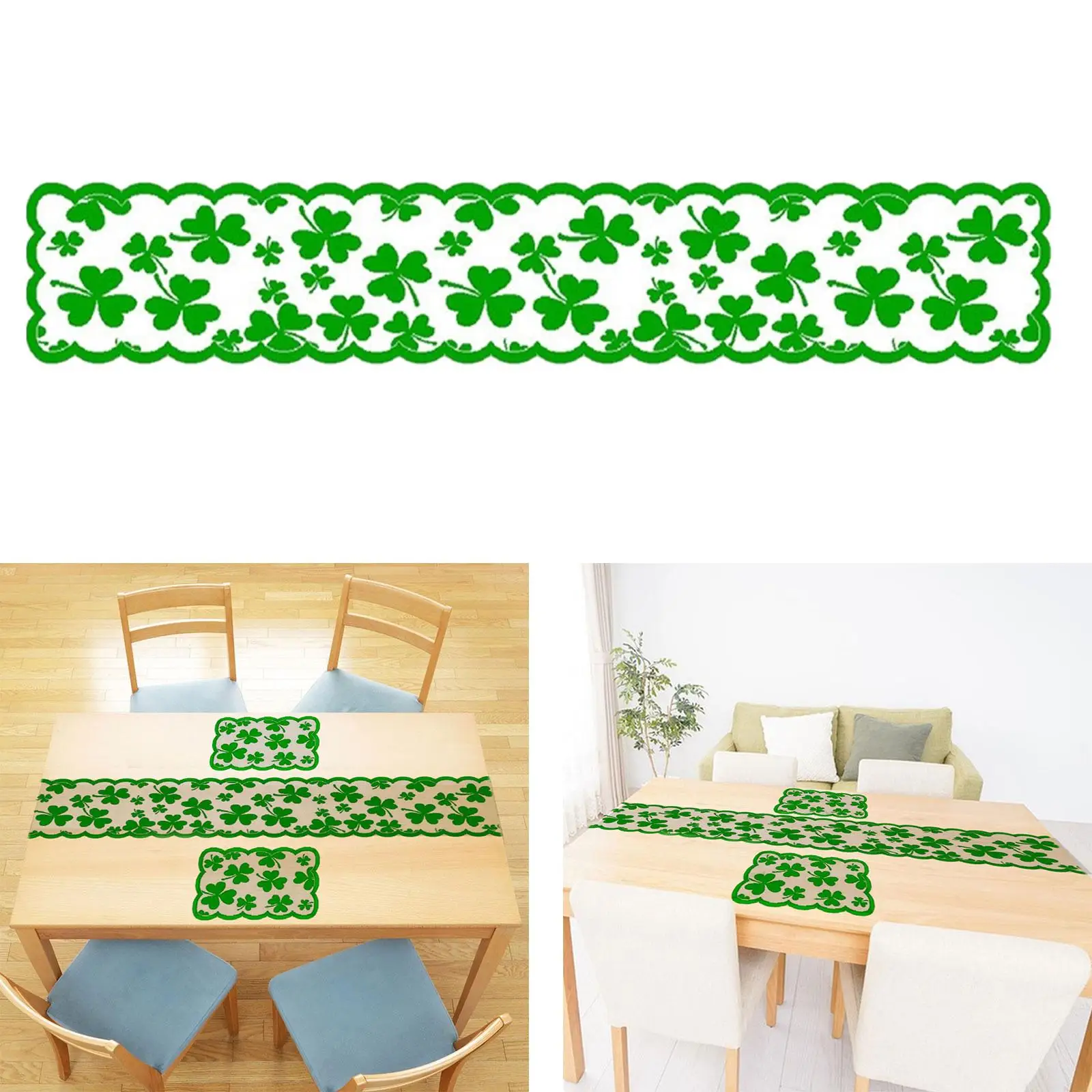 ST Patricks Day Decoration Ornament 183x33cm Rectangular Lace Table Runner Green for Dining Table Farmhouse Bar Party Bedroom