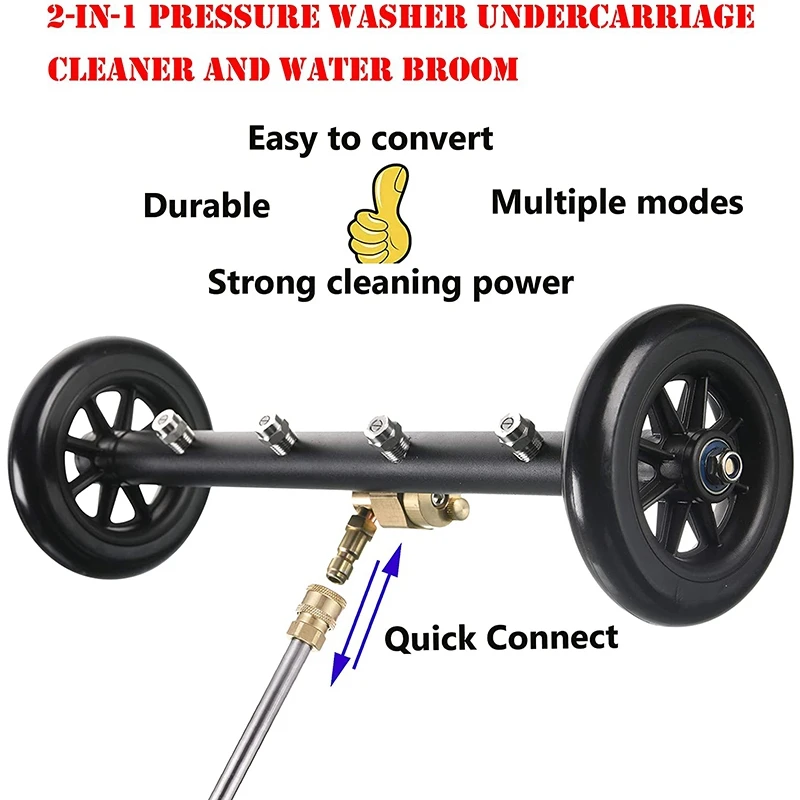 Dual-Function Undercarriage Cleaner With Swivel Wheel, Surface Cleaner For Pressure Washer, Underbody Car Wash Broom