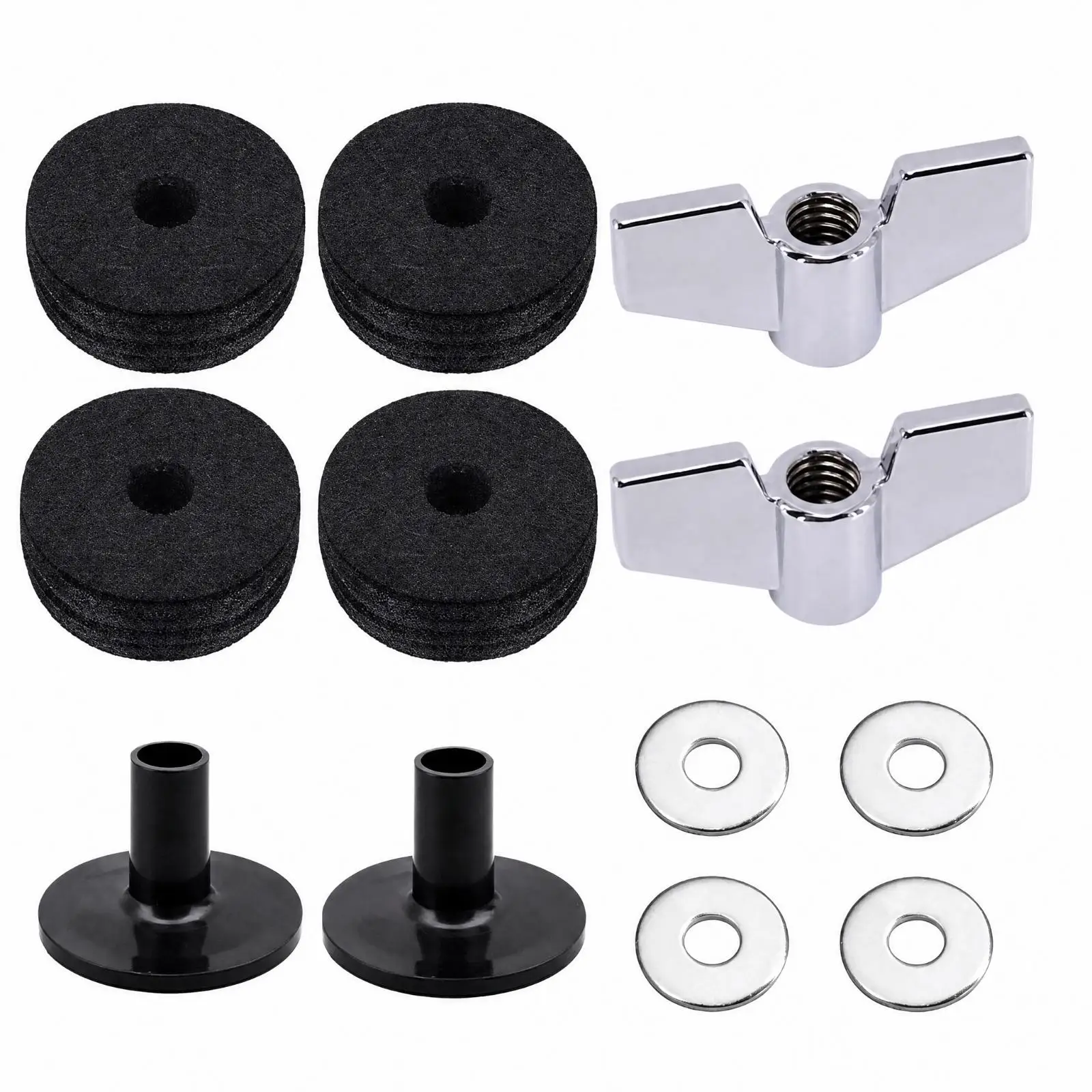 Soft Drum Felt Pad Cymbal Mounting Kit with M8 Wing Nuts and Washers for Practice Room Drum Sets