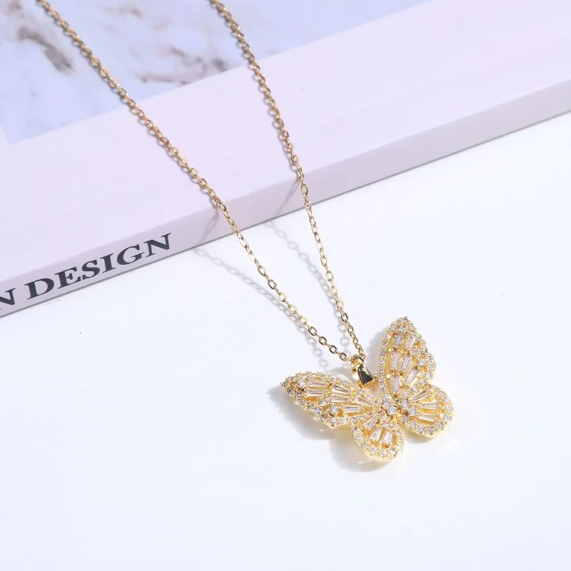 

Легкие роскошные цельноциркониевые кольца-бабочки, ожерелья из титановой стали, женские костюмы и модные ожерелья для одежды.