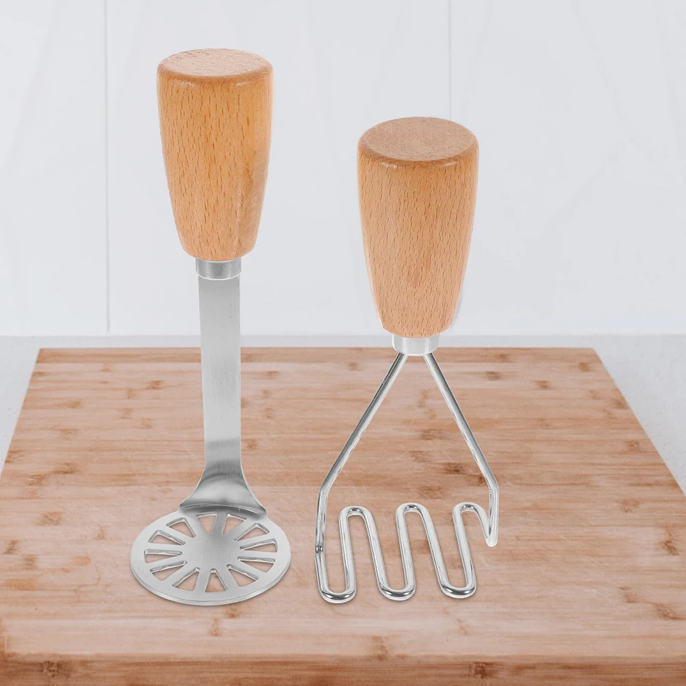 

1pc Potato Masher Kitchen Tool Stainless Steel Smooth Surface Wooden Handle Vegetable Masher For Home Baby Food Crushing