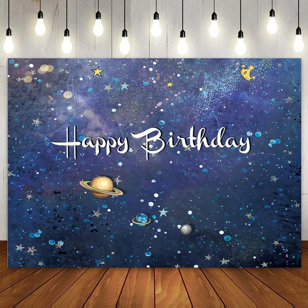 

Customized Birthday Backdrop Night Sky Star Universe Space Theme Starry Galaxy Background Party Wall Cake Table Banner Poster