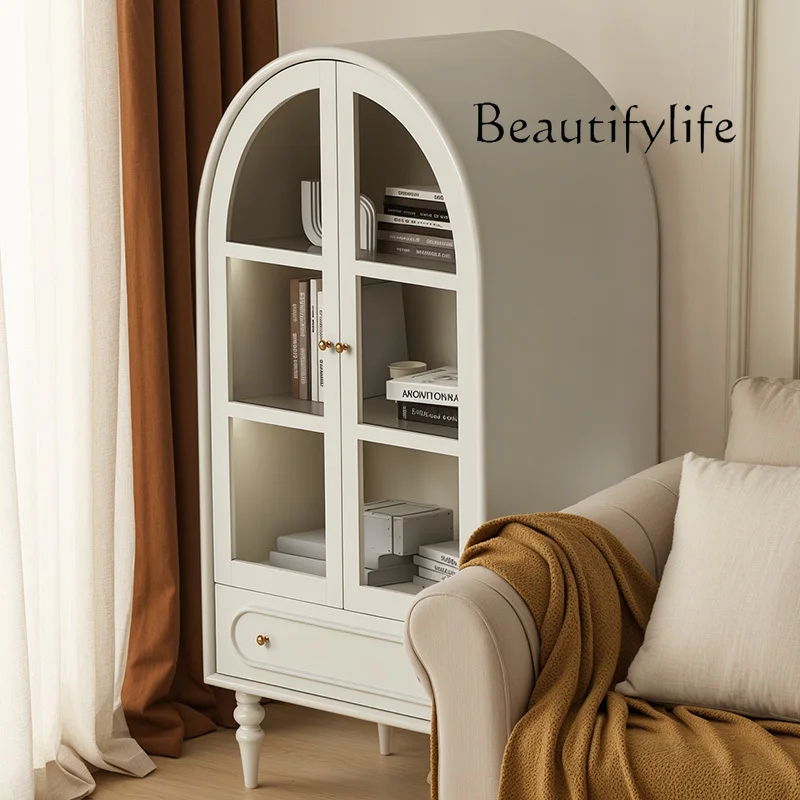 French solid wood wine cabinet dining side cabinet storage cream style white living room sofa bookcase American style