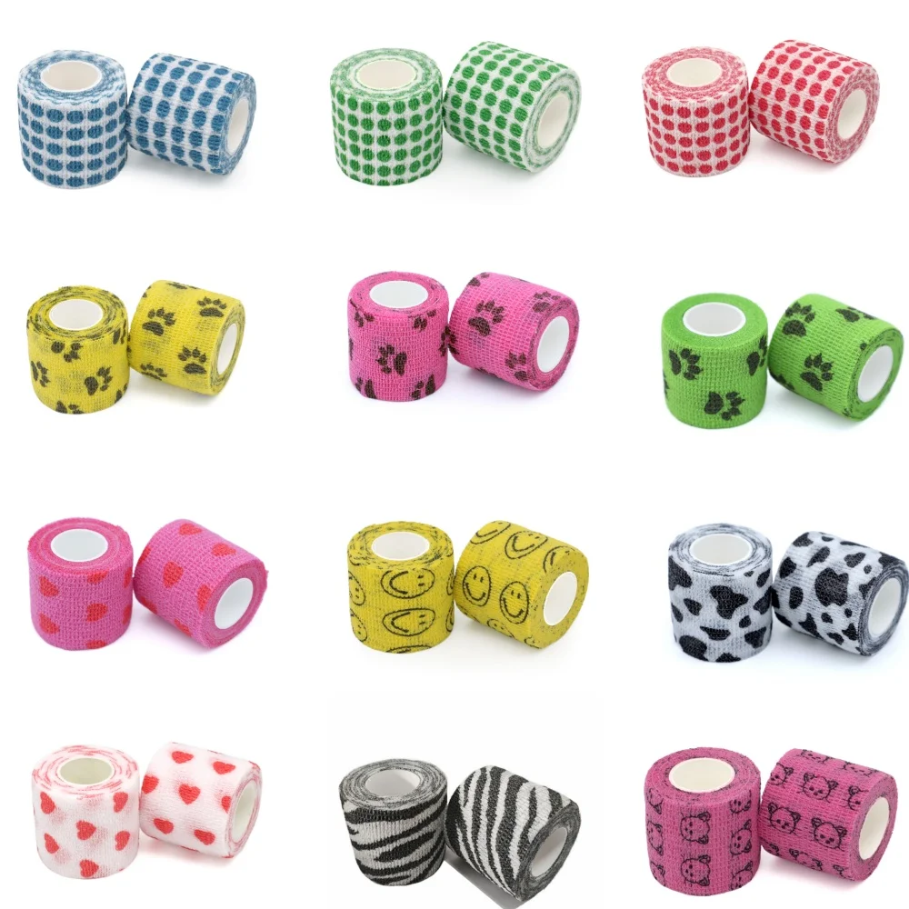 

6pcs 5 cm X 4.5 M Colorful Sport Self-Adhering Bandage Animal Bandage Hand Tearing Waterproof Elastic Bandage for tattoo Pets
