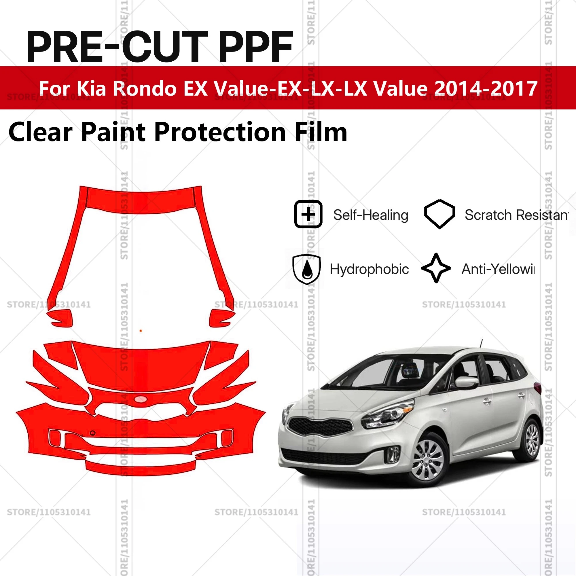 

Pre-Cut Paint Protection Film PPF Transparent Car Film Automotive PPF Front Kit For Kia Rondo EX Value-EX-LX-LX Value 2014-2017