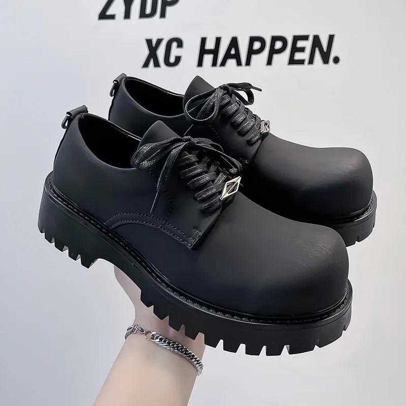 

Men's British Style Platform Derby Shoes Black Mens High Quality Casual Leather Shoes Retro Designer Men Sneakers Zapatos Hombre
