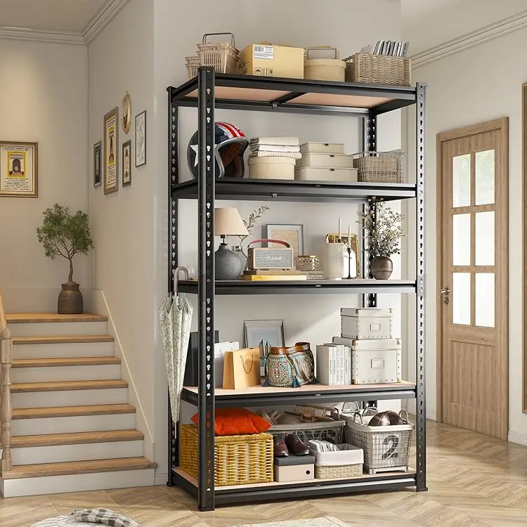 Heavy Duty 5-Tier Metal Storage Shelves Height Adjustable Steel Shelving Unit Multipurpose Utility Rack Space Saver for Garage Warehouse Kitchen Pantry Organizer