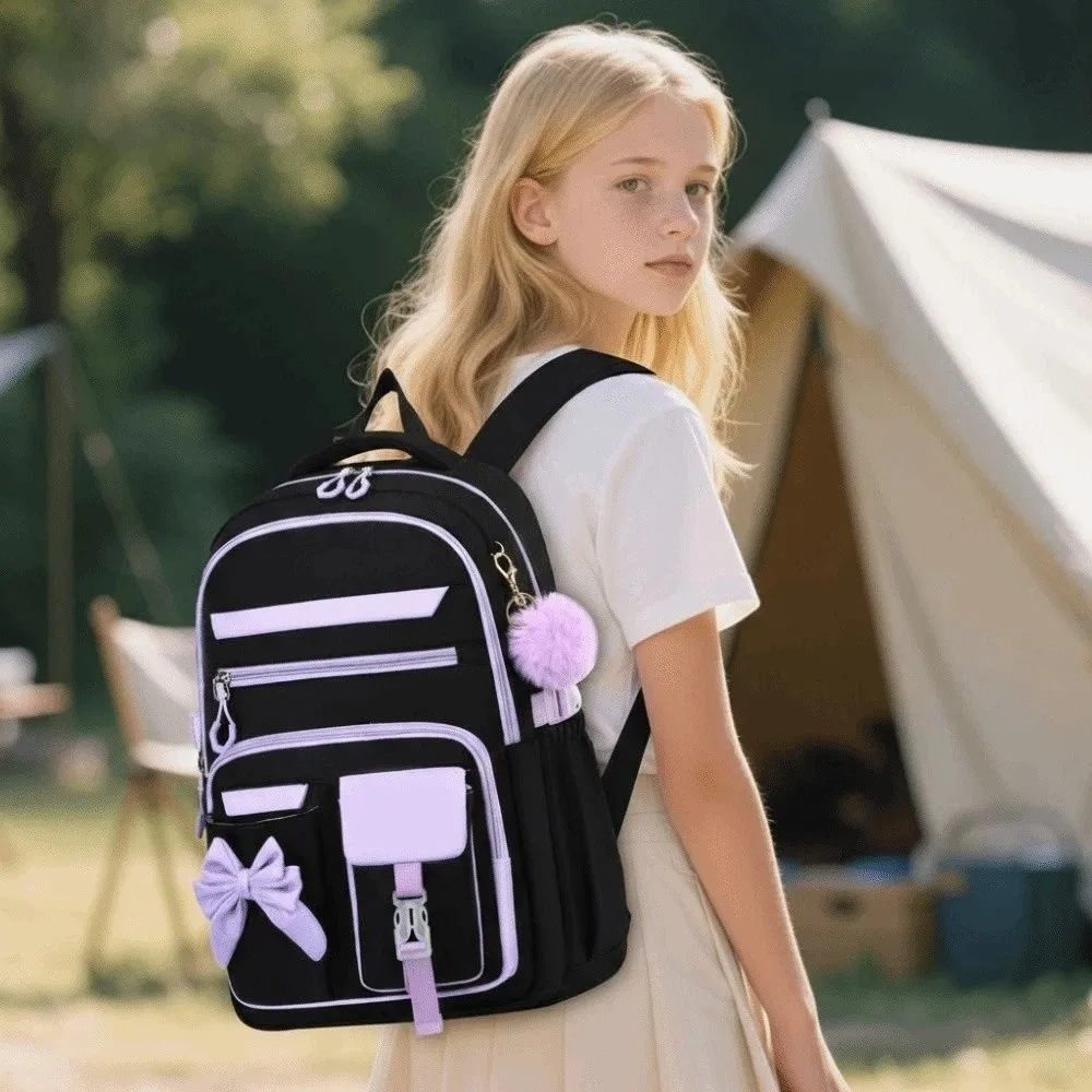 Daypack Three-piece School Bag Set with Pen Bag with Lunch Bag Large Capacity Backpack Contrast Color Scratch Prevention