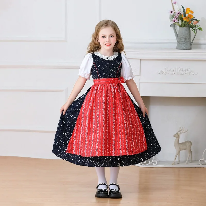 

New German Oktoberfest Cosplay Costume Floral Apron Puffed Sleeve Dress Maid Theme Party Role Playing Outfits for Children Girls