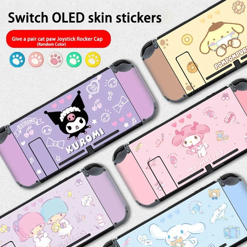 Cartoon Kuromi Cinnamoroll Skin Sticker Cover Decal For Nintendo Switch OLED Console Joy-con Controller Dock Skin Vinyl