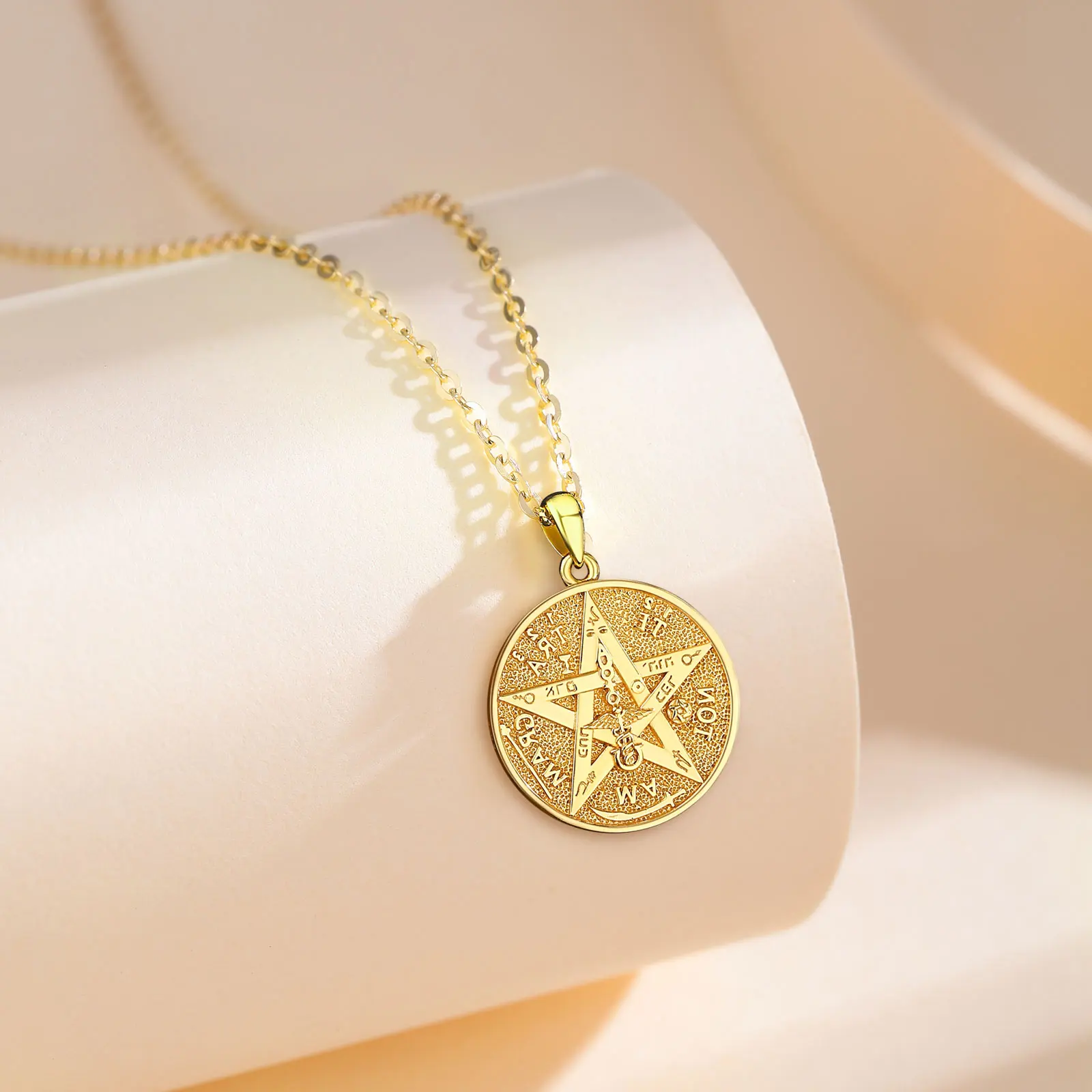 Eudora 925 Sterling Silver Pentagram Runes Necklaces for Women Man 18K Gold Amulet Guardian Star Tetragrammaton Pendant Gift