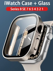 Vidrio + cubierta para Apple Watch funda 45mm 41mm 44mm 40mm 42mm 38mm accesorios Protector de pantalla templado IWatch Series 7 8 9 SE 6 5