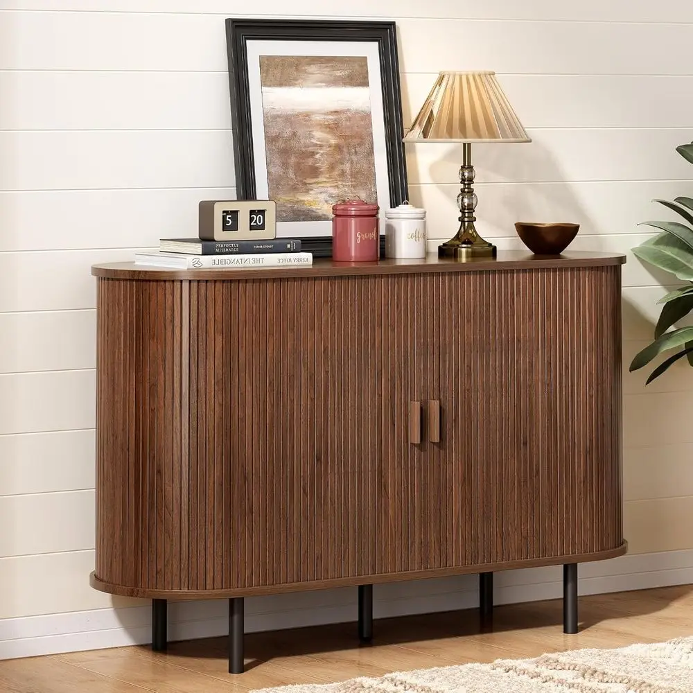 

48 Walnut Sideboard with Sliding Door & Adjustable Shelves for Coffee Bar or Kitchen Entryway Storage