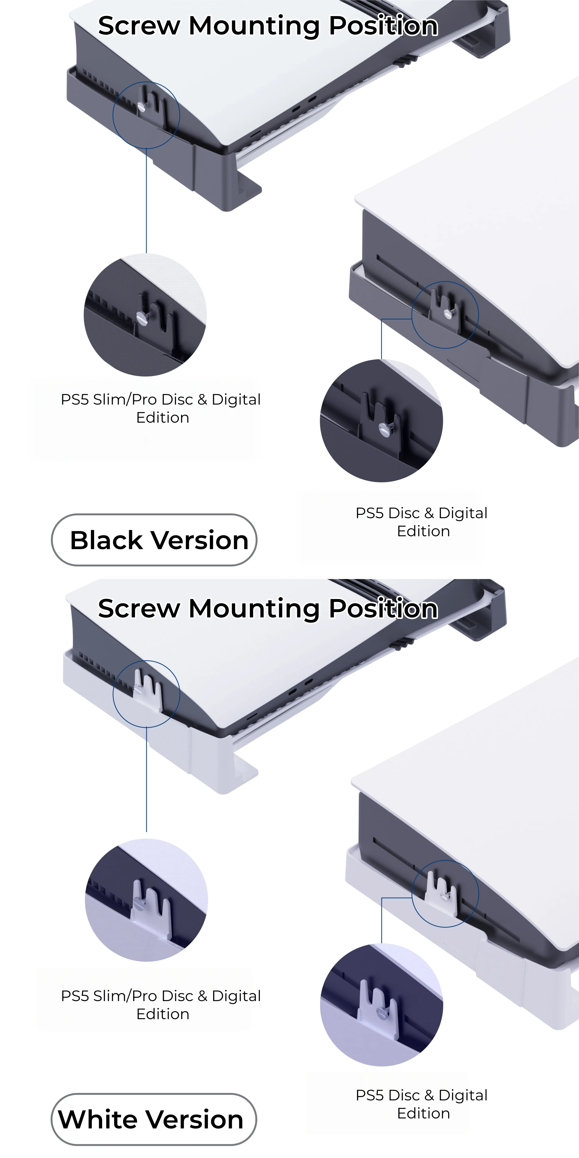 PS5/Slim/Pro Horizontaler Ständer für Disc- und Digital-Konsolen, Schützender Stabiler PlayStation 5 Ständer, Skalierbares Design für PS5-Zubehör – Detail 13