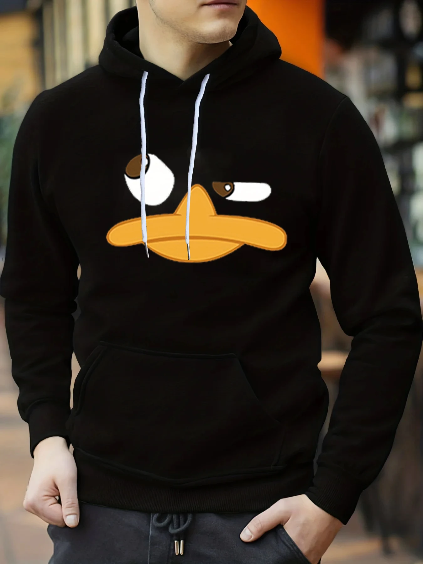 Funny Cartoon Duck Print Men Harajuku Sudadera Con Capucha Hombre Design Sudadera Con Capucha Fashion Black White Mens Hoodies