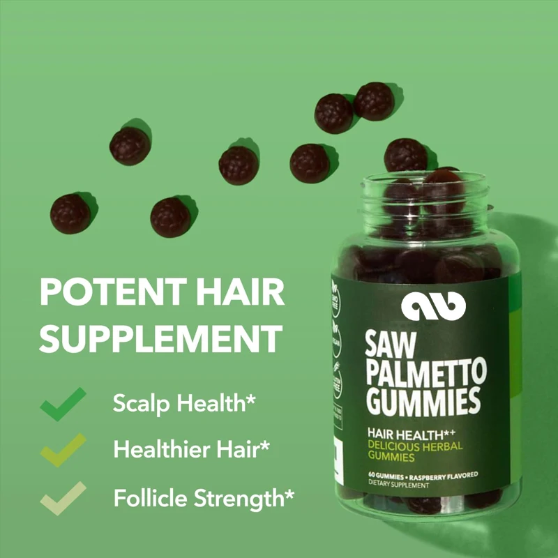 

Saw Palmetto Men's Gummies - Used for Hair Health and Male Pattern Bald Head -60 Raspberry Vegetative Gummies