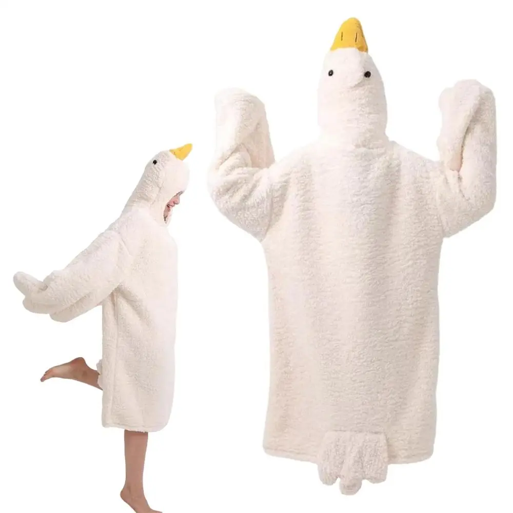 

Soft Coral Fleece Big White Goose Onesie Pajamas Cartoon Thicken Winter Warm Hooded Pajamas Texture Windproof Pajamas Home Wear
