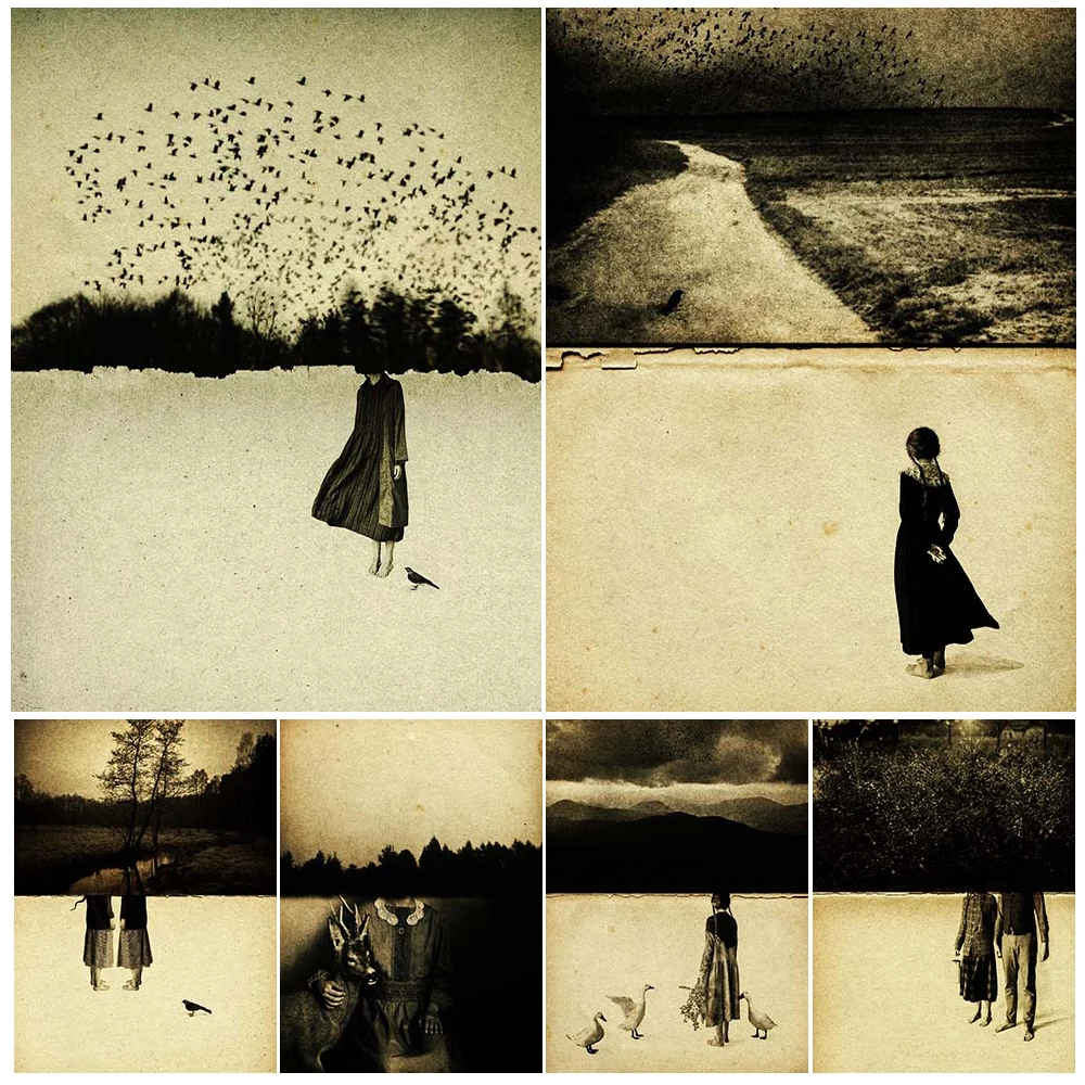 

Forest Birds And Lonely Girl Vintage Photography Wall Art Canvas Painting Fantasy Gothic Art Poster And Print Home Decoration
